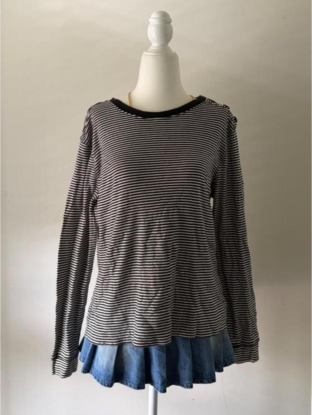 Y2K Lauren Jeans Co. Black & White Striped Long Sleeve Top | 2000s Nautical